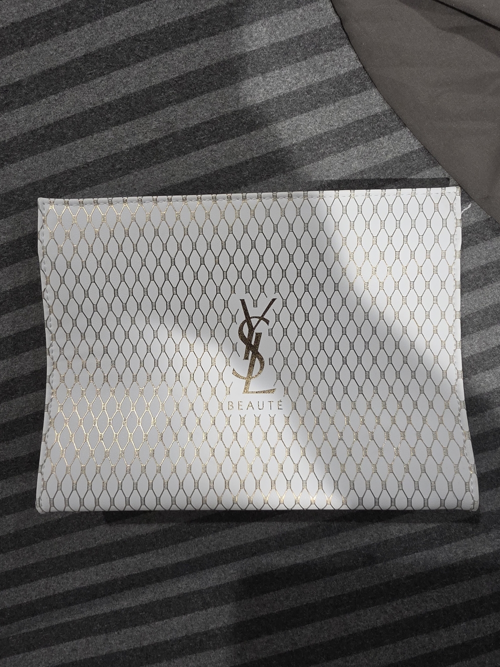 YVES SAINT LAURENT White & Gold Cosmetic Pouch